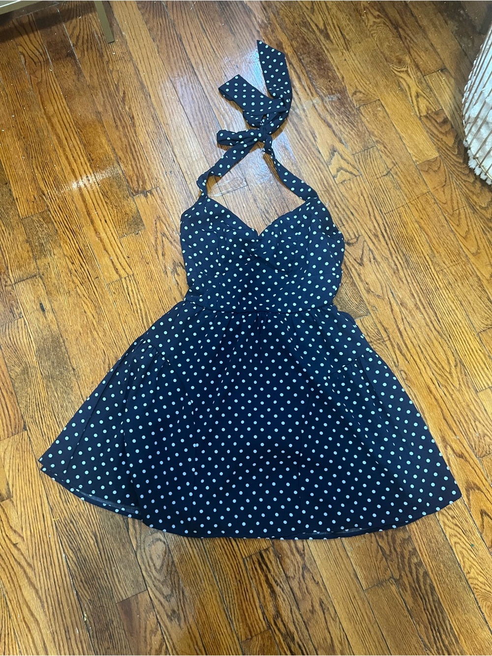Trixxi Navy Blue Polka Dot Halter Dress